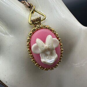 Vintage Disney Minnie Mouse Cameo Pink White Gold Tone Necklace Charm 1994 AAI